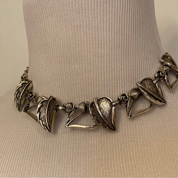 SARAH COVENTRY SAC NECKLACE VINTAGE RETRO SILVER TONE LEAF LEAVES COLLAR 18” - Picture 2 of 7